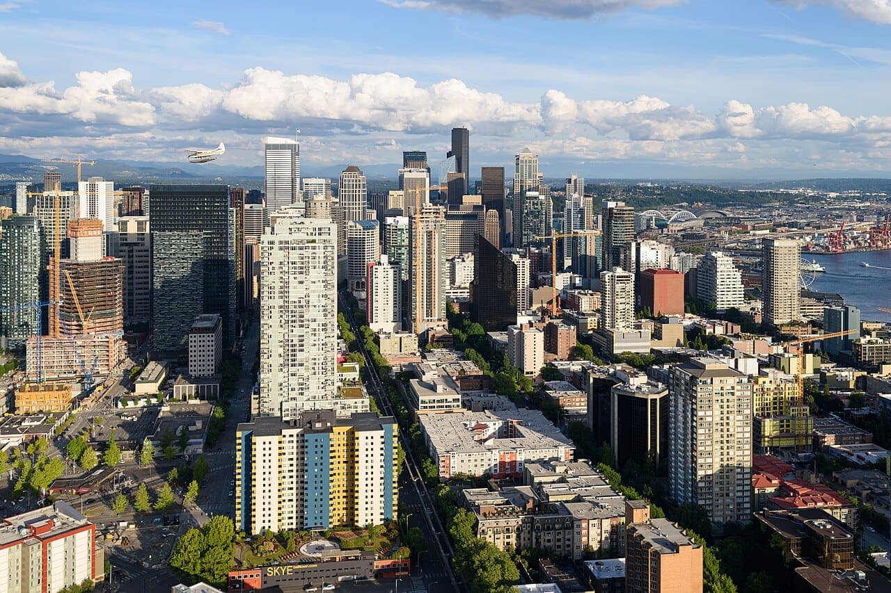 Seattle skyline and Space Needle viewed from the city