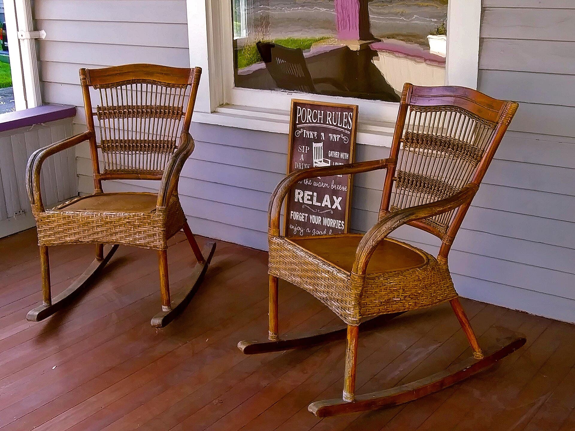 A staged front porch on a house for sale